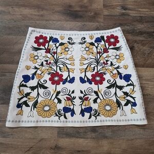 Velzera White Mini Skirt with Red, Yellow & Blue Floral Embroidery